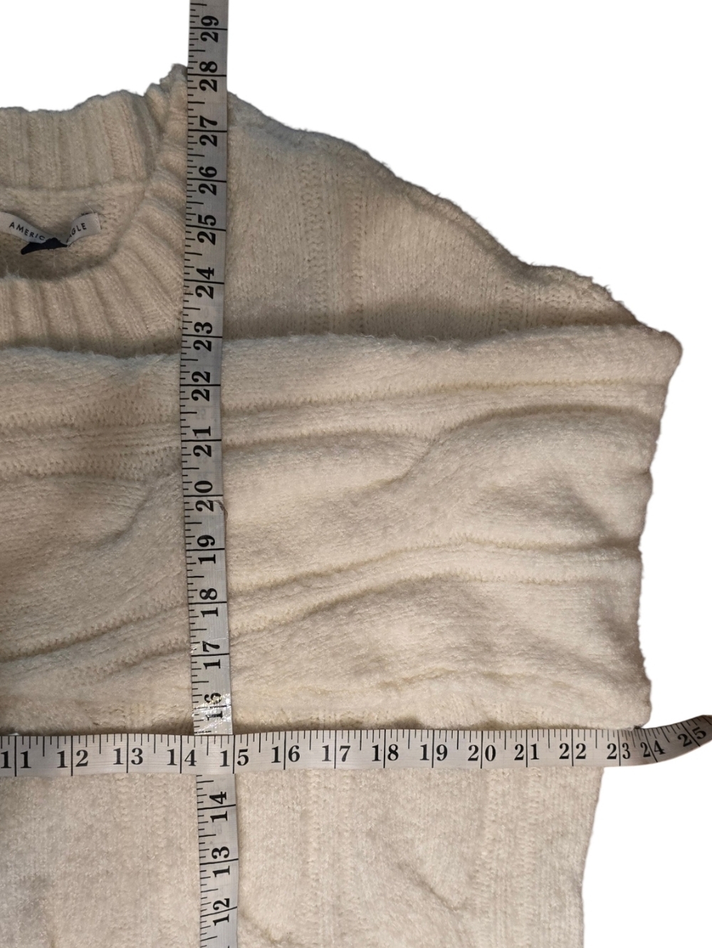American Eagle Cream Cable Knit Oversized Crewneck Sweater Large Coquette Soft - Picture 4 of 7